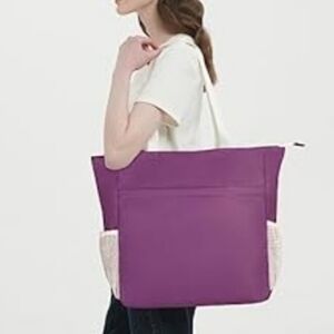 Large Travel Tote Water Resistant Beach Yoga Shoulder Bag Multi Pockets Purple